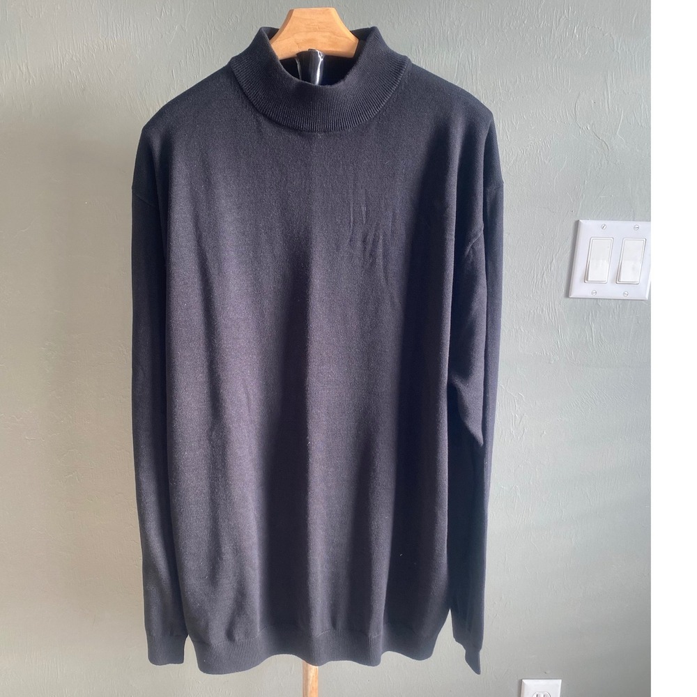 Enro Mens Mock Neck Sweater Black Cotton Modal Knit Long Sleeve 2XLT Big & Tall